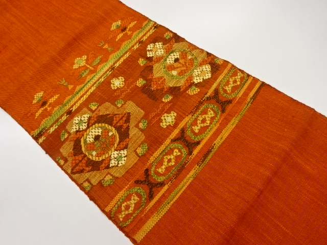 JAPANESE NAGOYA OBI / MAWATA TSUMUGI / WOVEN ABSTRACT FLOWER CREST